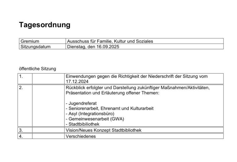 Ausschuss für Familie, Kultur und Soziales: Das lebt!